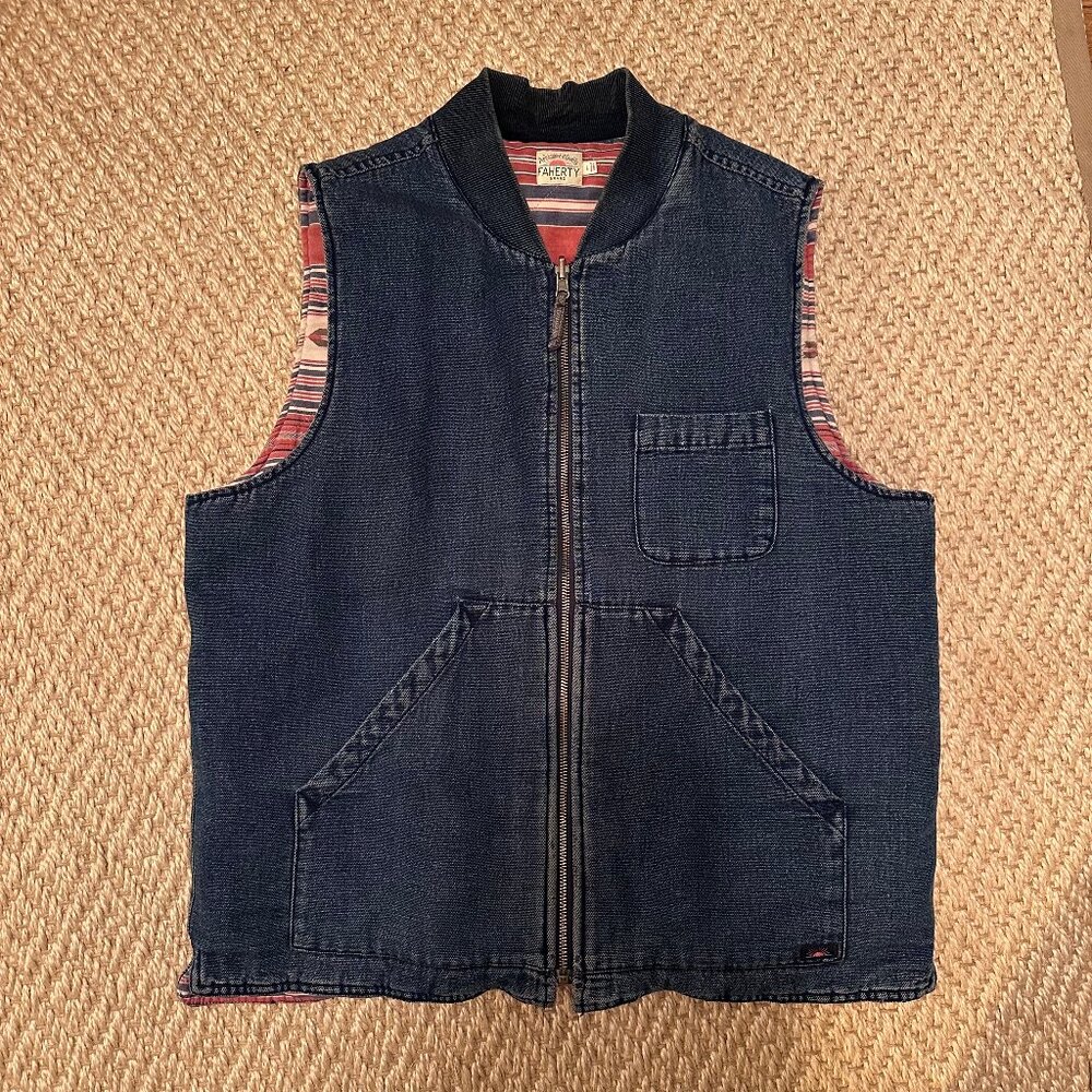 Faherty Brand Reversible Blue Denim Navajo Vest Size L